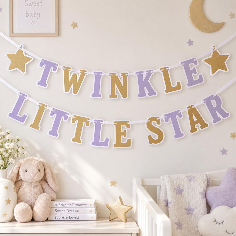 Twinkle Little Star Baby Shower Banner, Celestial Garland, Cardstock Party Decor