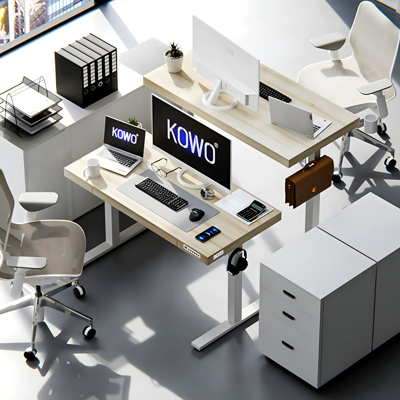 Gooitsen Height Adjustable Standing Desk, Natural/White, 48" 