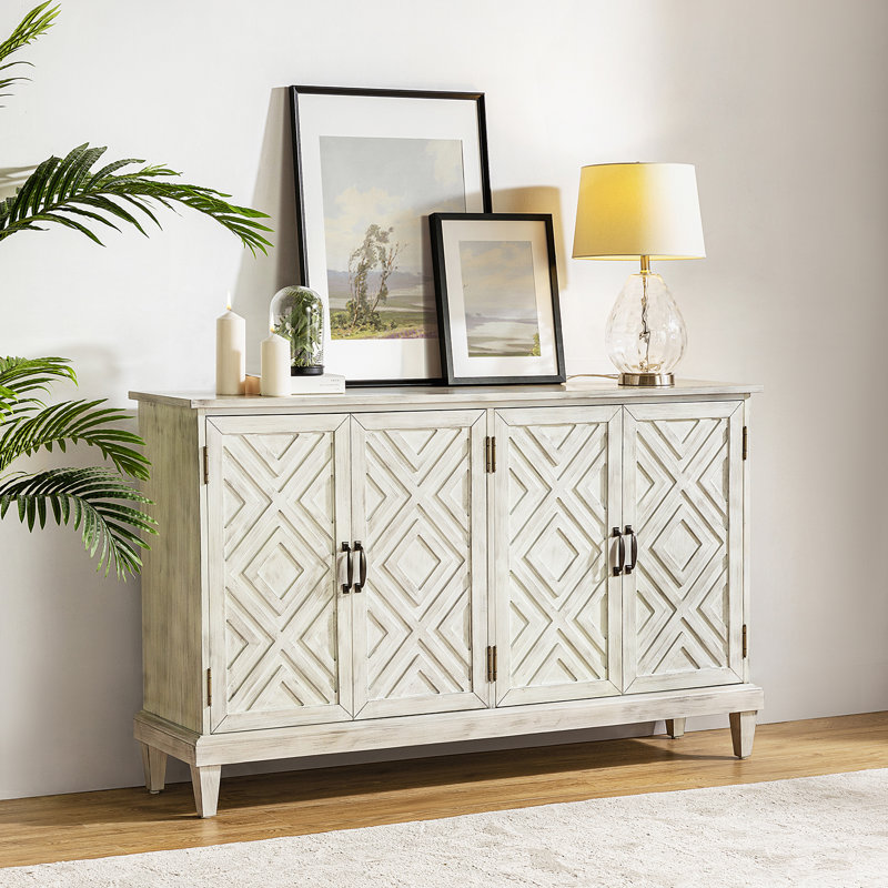 Phelan Traditional 60'' W Distressed Sideboard with Adjustable Shelves, White