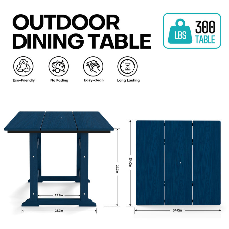 Table de salle à manger 34 po carrée avec trou pour parasol, Navy