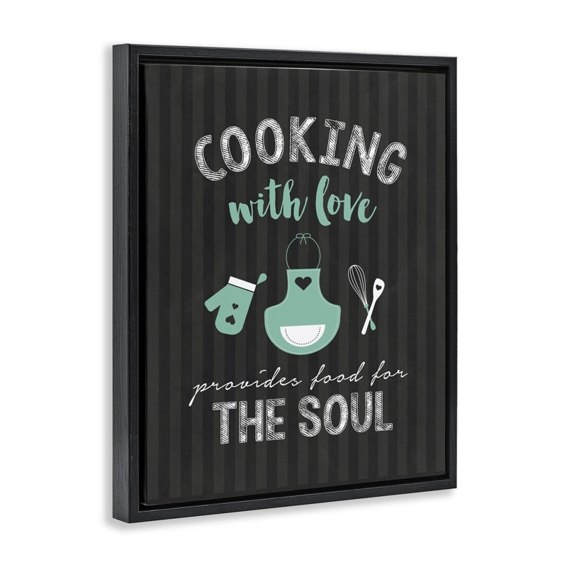 Cadre flottant noir et vert «Food For Soul», design par lettré et doublé, Cadre flottant noir de jais, H 21 po x l 17 po