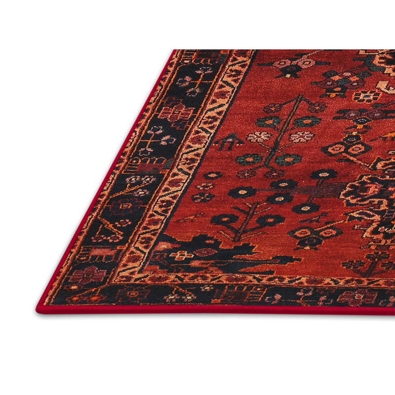 Tapis traditionnel noir / rouge / blanc, Rectangle 2 pi x 5 pi
