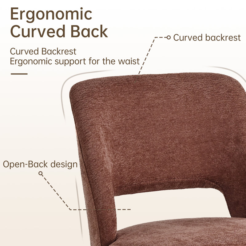 Chaise de salle à manger rembourrée moderne avec dossier découpé, chaise de cuisine en chenille confortable avec pieds en bois massif, ensemble de 6