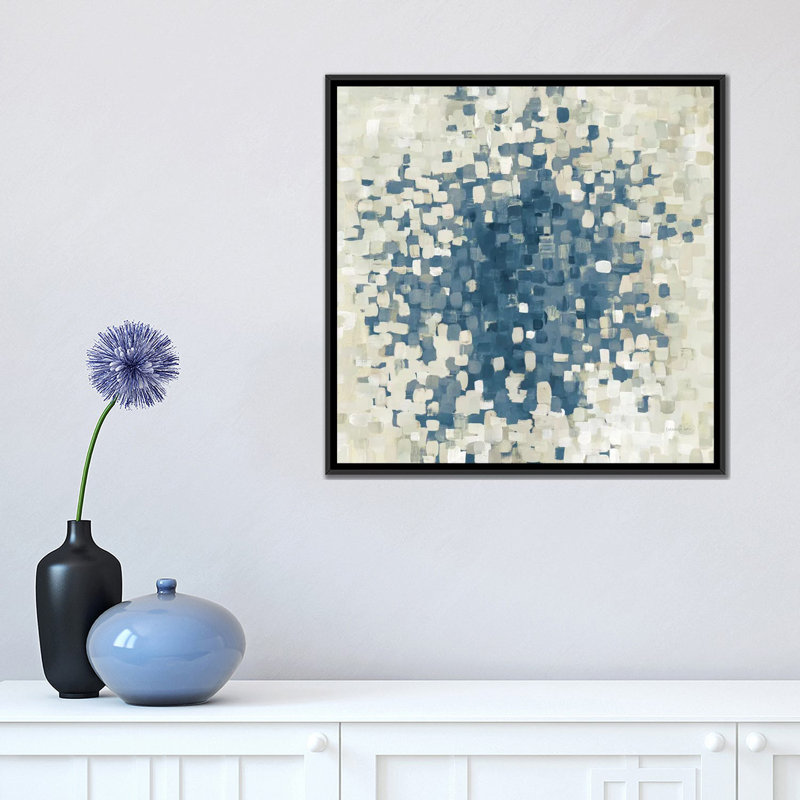 « summer blocks blue », impression sur toile, H 18 po x l 18 po x P 1,5 po, Toile avec cadre noir, Pas de tapis