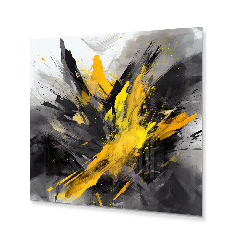 Elsche Elsche Evolving In Yellow Grey Liquid Ink II - Unframed Print on Metal, 29" H x 29" W x 1" D