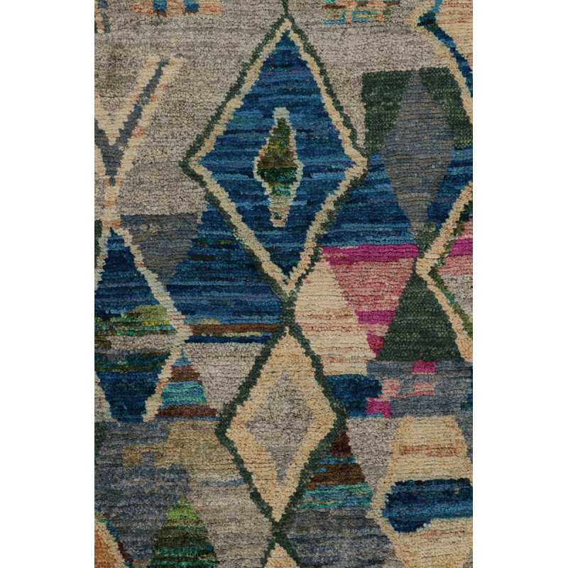 Moroccan Hand Knotted Silk Geometric Area Rug, Rectangle 8' x 10'