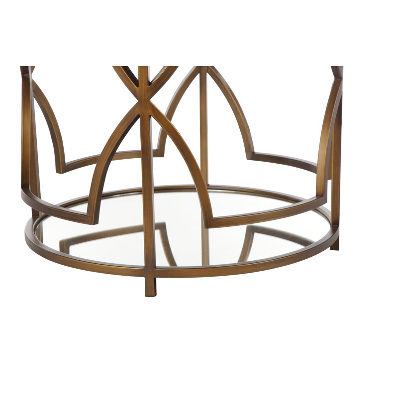 Pangea Home Benson Edward Round Glass End Table with Storage - Modern Round Side Table – Tempered Glass Top with Brass Steel Base for Living Room or Bedroom - Brass End/Side Table