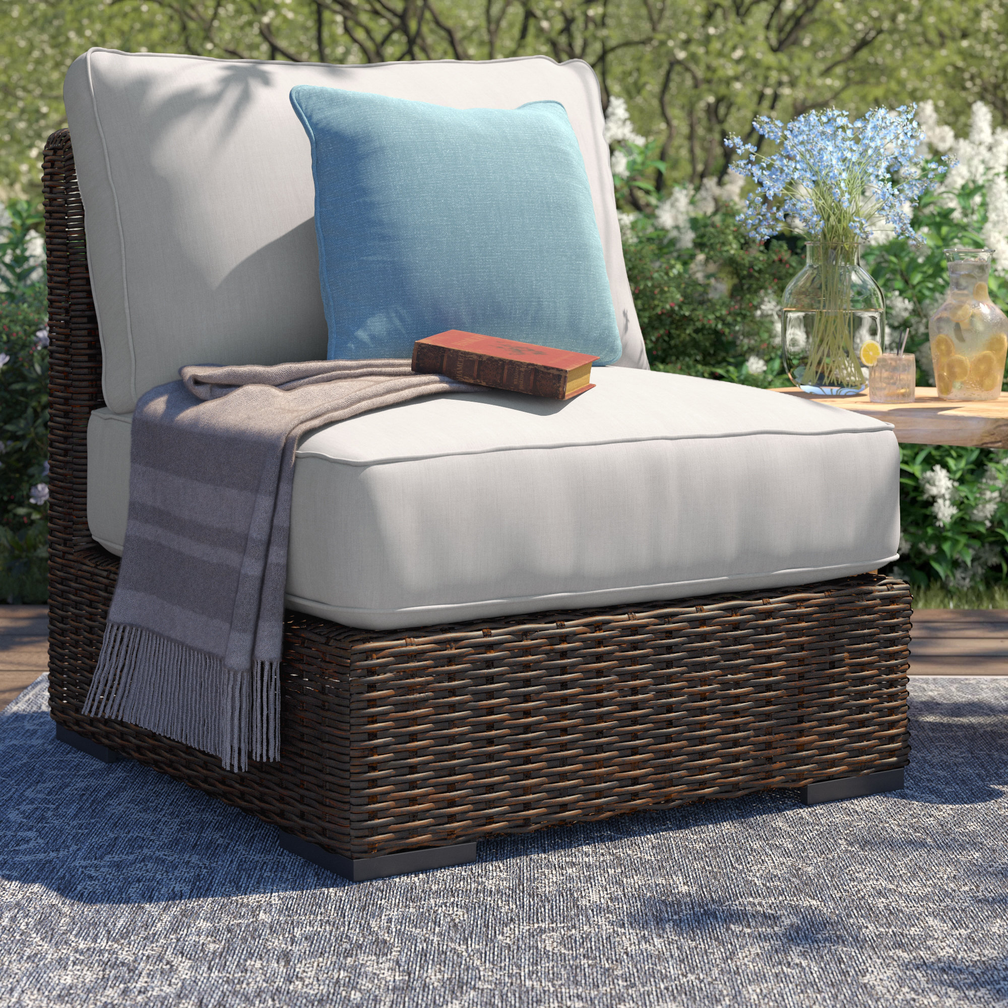 Naomie Armless Patio Chair with Sunbrella® Cushions, Canvas Flax Sunbrella® Canvas
