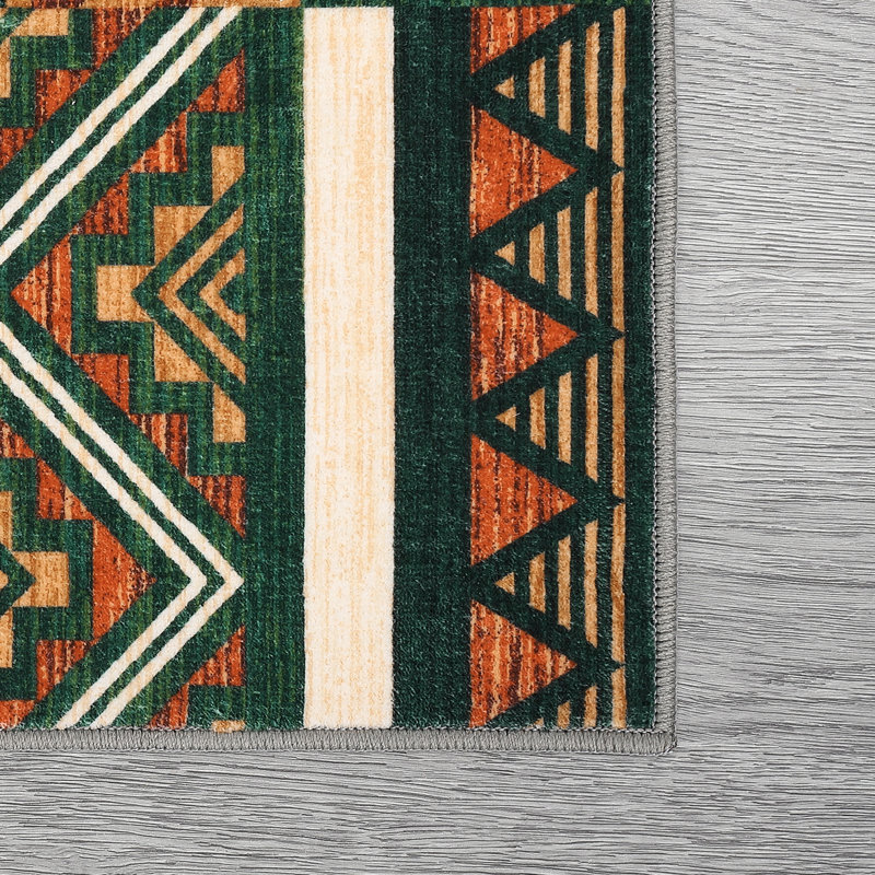 Geometric Machine Washable Rug for Living Room Bedroom Striped Non-Slip Low Pile Rubber Backing Area Rug for Playroom Office Kitchen Dining Room Dorm and Bedside Decor