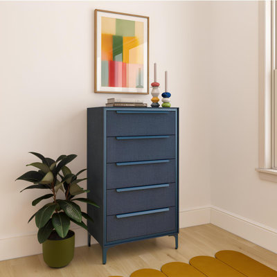 Naima 5 Drawer Fabric Dresser – Navy