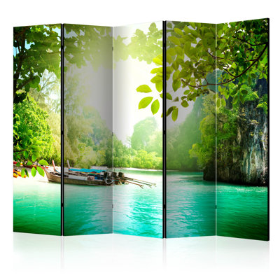 Coldfield 225cm W x 172cm H 5 - Panel Solid Wood Folding Room Divider