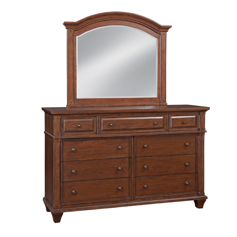 Stratton 9-Drawer Dresser and Mirror, Cherry