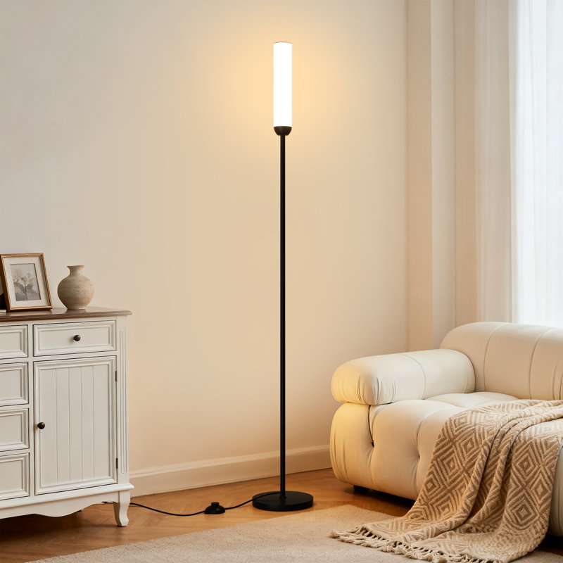 65'' Black Stepless Adjustable LED Floor Lamp with Remote Control & Foot Switch