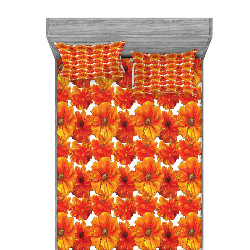 Microfiber Floral Sheet Set, Queen Sheet Set with Fitted Sheet