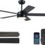  Ventilateur de plafond 46 po 5 pales moderne noir avec lumières et télécommande-539211379