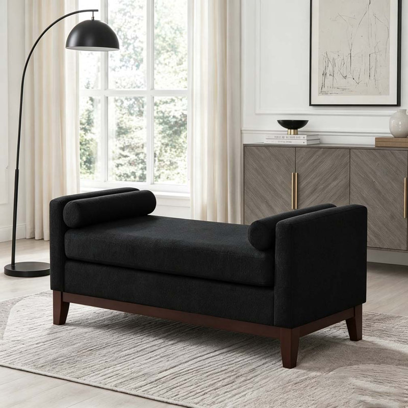 Grand repose-pieds rembourré en tissu avec coussins, Black