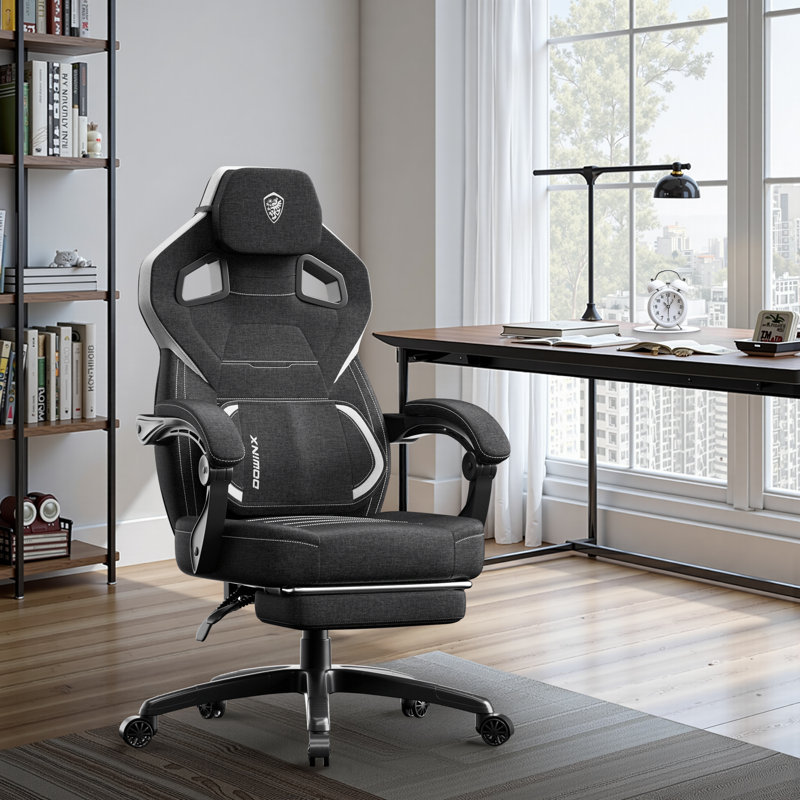 Ergonomic Fabric Gaming Chair with Adjustable Footrest & Lumbar Massage - High-Back Computer Office Chair for Adults, 300 lb Weight Capacity, Black