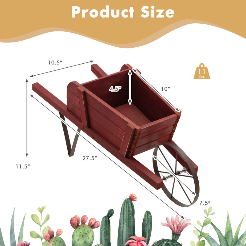 Anif Wood Wheelbarrow Planter, Red