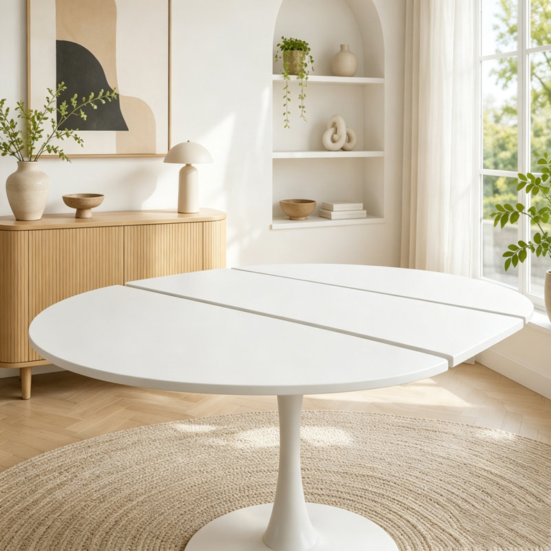Table de salle à manger ronde extensible pour 4 à 6 personnes, White