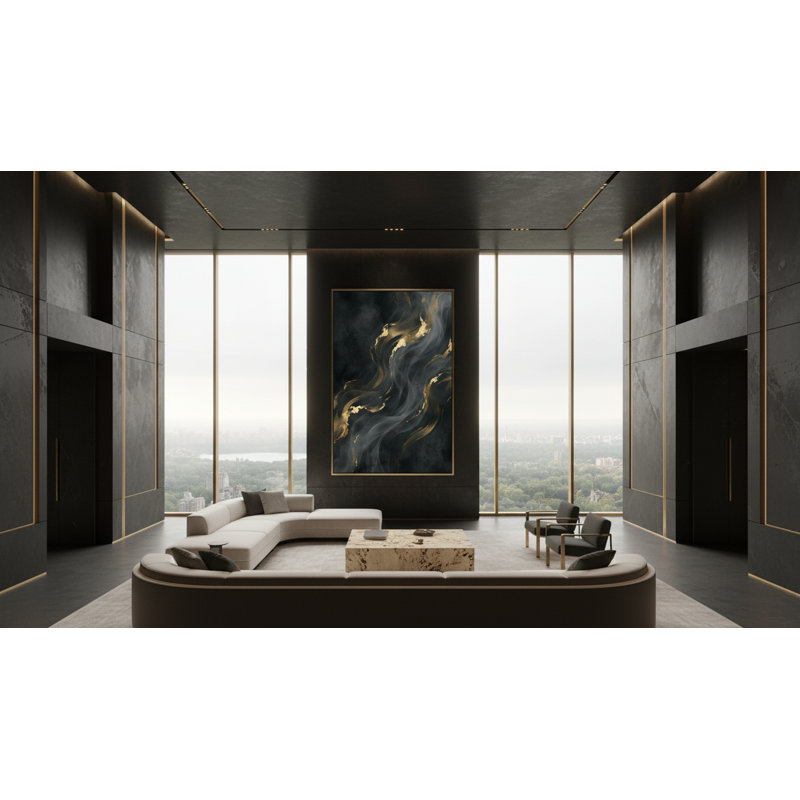 Veins of Silence Framed Canvas Wall Art by Kasian Art Studio - Black Frame, Black