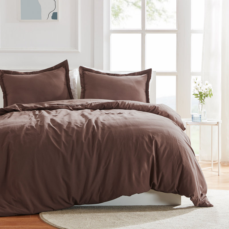 Ensemble de housse de couette en microfibre Trona, Housse de couette pour très grand lit et 2 très , Muscade