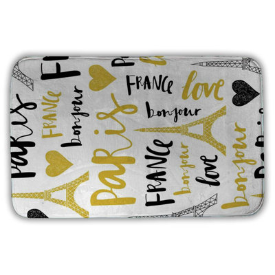Bonjour la france Bath Mat with Non-Slip Backing - Quick Dry Memory Foam Bathroom Rug - Absorbent - Modern Plush Spa-Style - Machine Washable