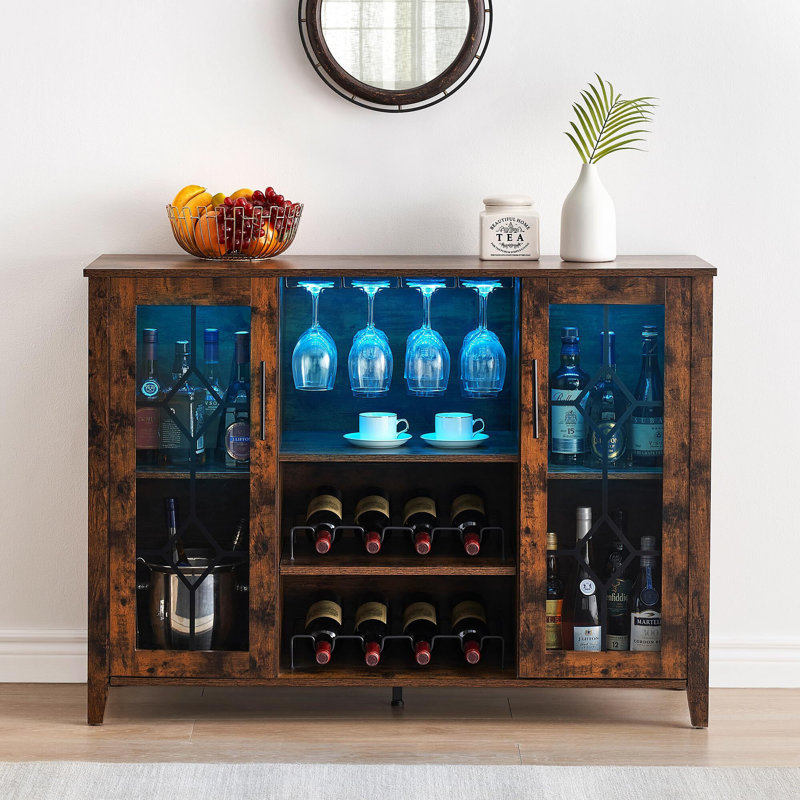 Gracie Oaks Wine Bar Cabinet With Led Light,Home Coffee Cabinet