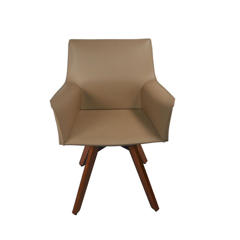 Fauteuil d'appoint en cuir recyclé avec structure en bois de frêne Ronks, crème, 20 po, Cuir crème recyclé