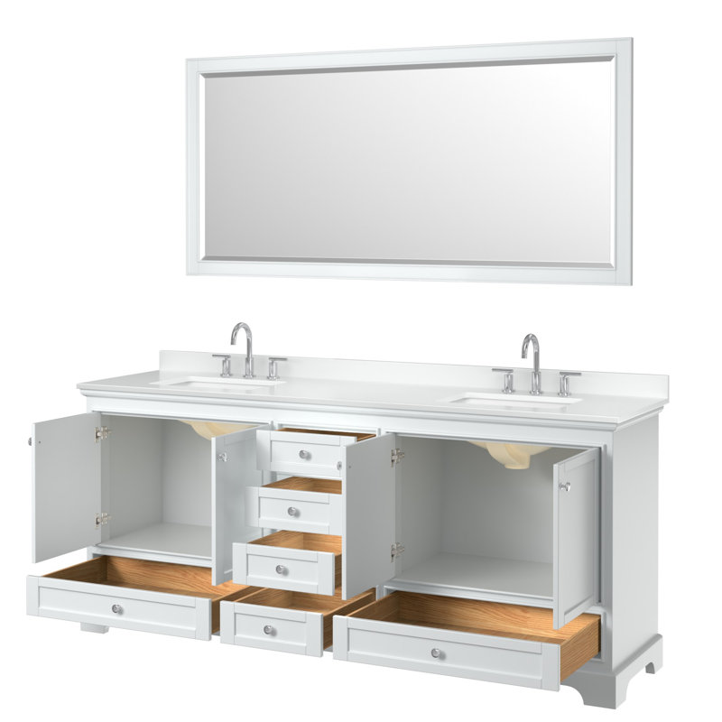 Ensemble de meuble-lavabo double Deborah, Blanc avec garniture chrome poli, Comptoir en marbre de culture blanc