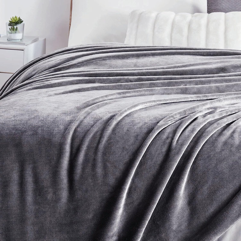 Amett Flannel Fleece Blanket, Charcoal, W130 x L150cm
