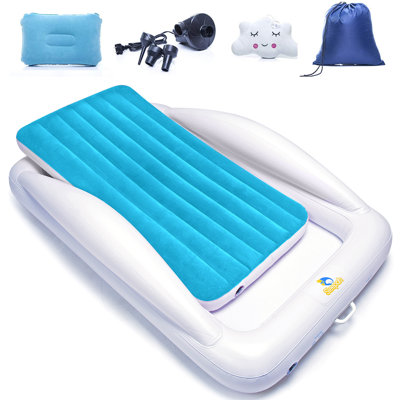 Toddler Travel Bed, Inflatable Kids Mattress With Pump Pillow And Carry Bag - Blue by Sleepah