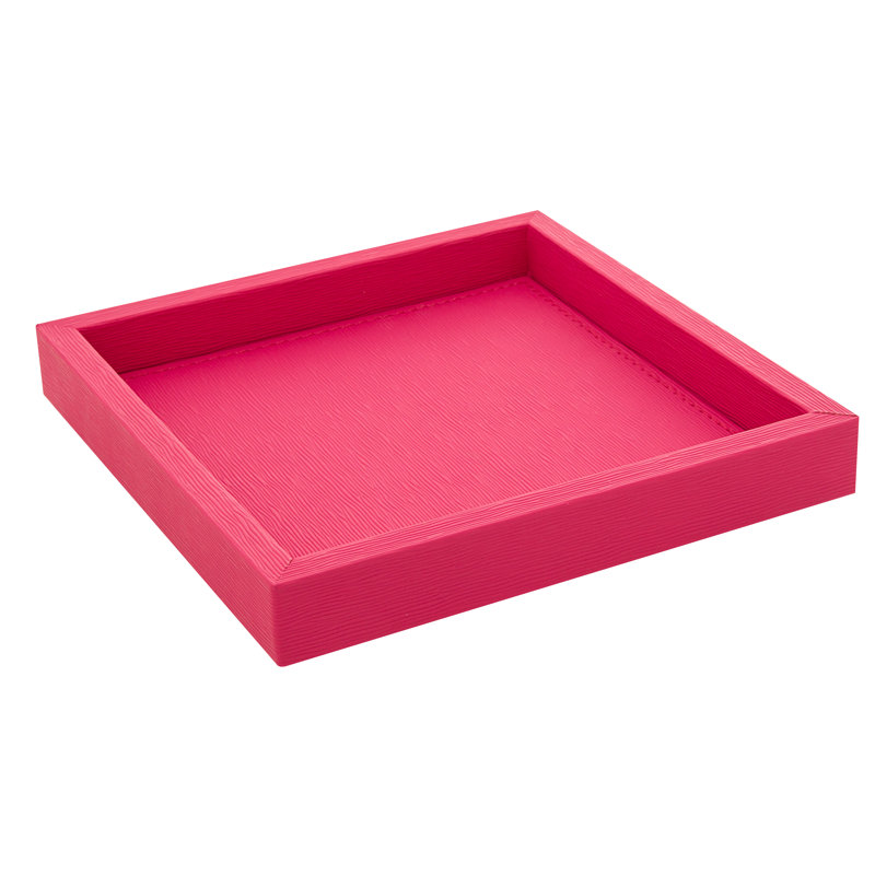 Plateau en faux cuir valet repose-pieds Maisey, Rose vif