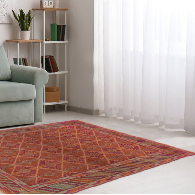 Tapis unique en laine noué à la main orange vieilli 3 pi 9 po x 4 pi 2 po John-Joe