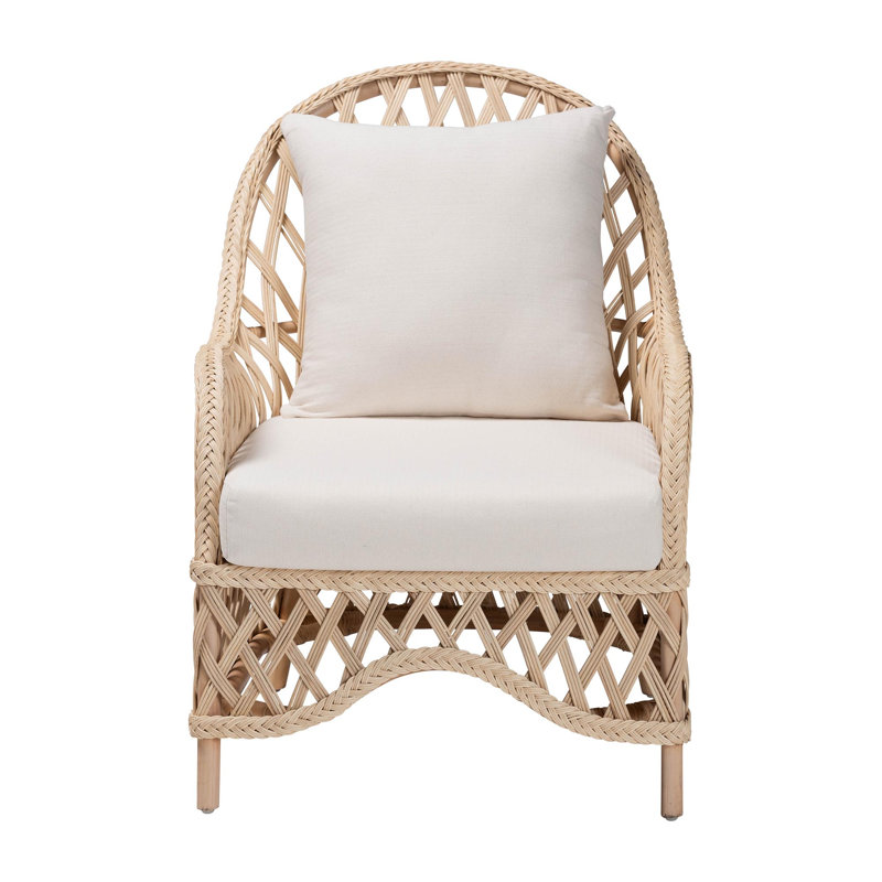 Caleigha Bohemian Ivory Braided Rattan Arm Chair