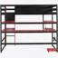 Full Size Wood Loft Bed With Desk,Side Storage Rack,Multi-Storage Shelves And RGB Light,Red-71119376-71119391