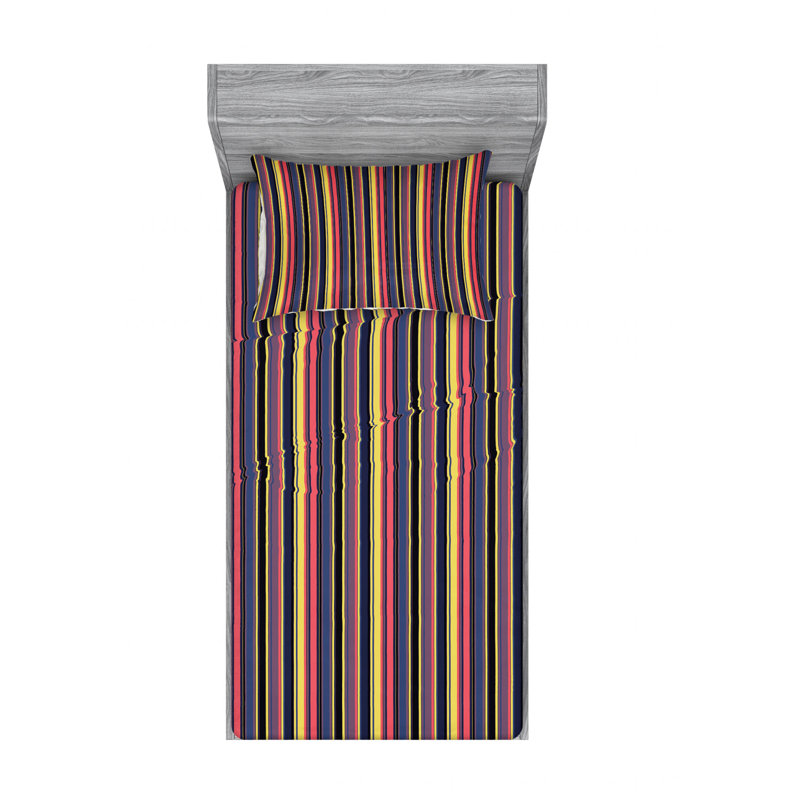 Microfiber Striped Sheet Set, Twin XL Sheet Set with Fitted Sheet, Blue/Black/Brown Striped