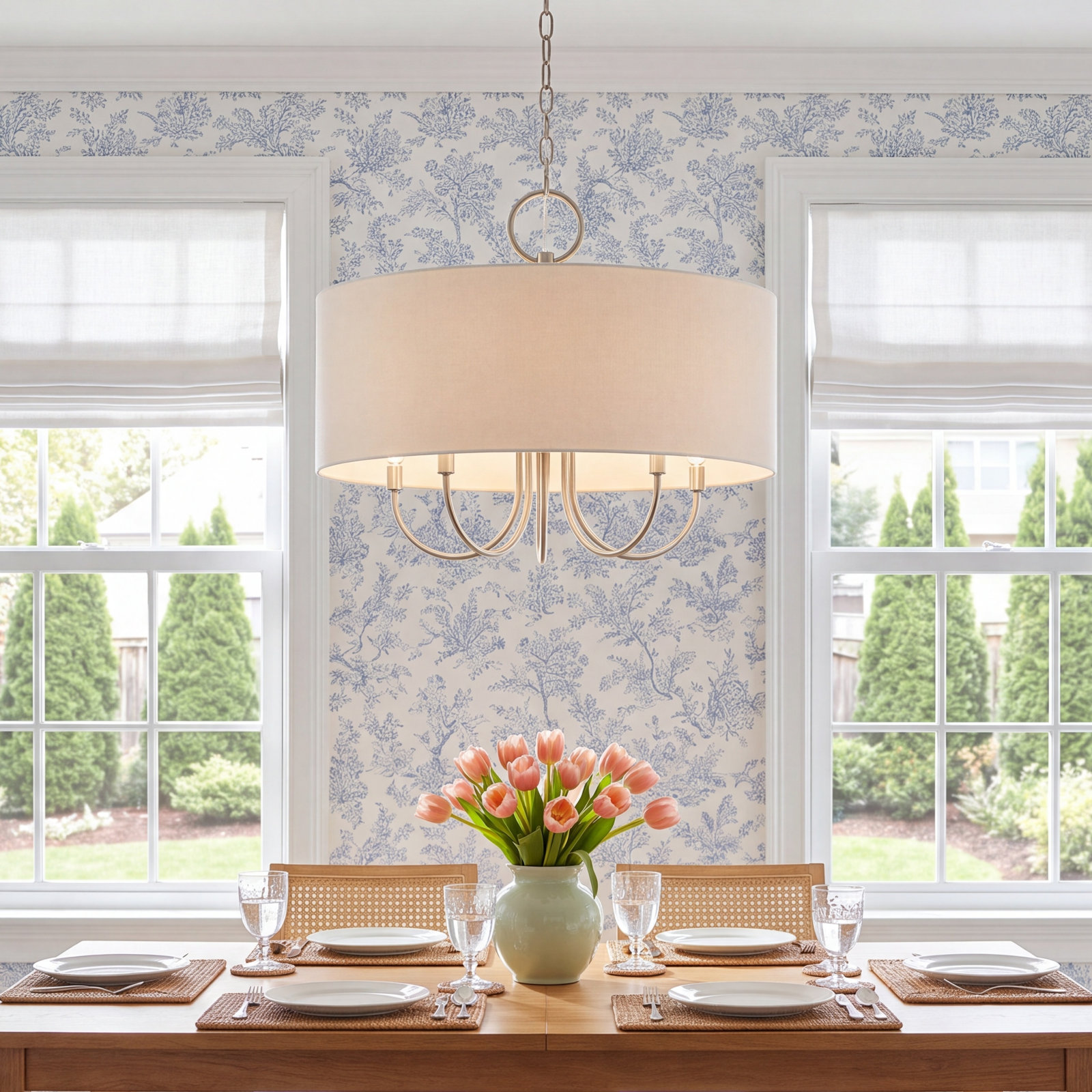 Raymond 5 - Light Dimmable Drum Chandelier, Brushed Nickel