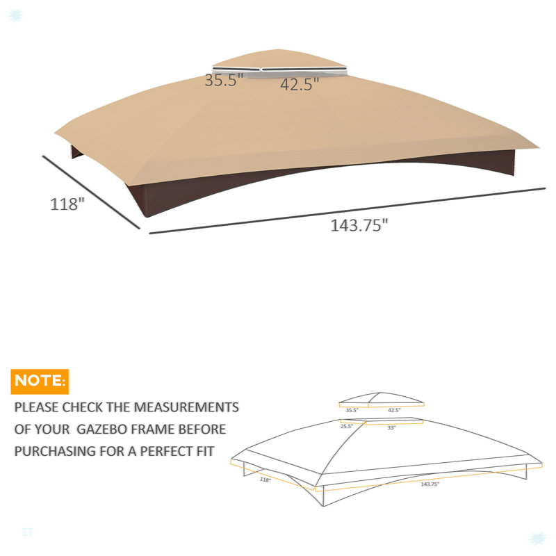 Auvent de remplacement pour pavillon de jardin, toit supérieur de pavillon d'extérieur à 2 niveaux, Beige