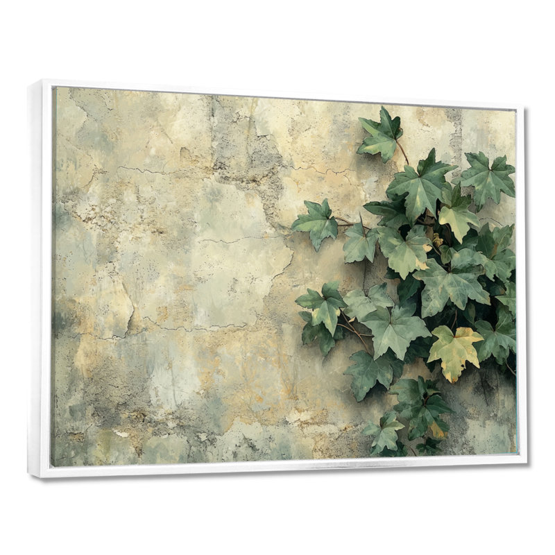 Collage de feuilles de lierre sur un mur I - feuilles, art mural pour le salon, H 16 po x l 32 po, Blanc