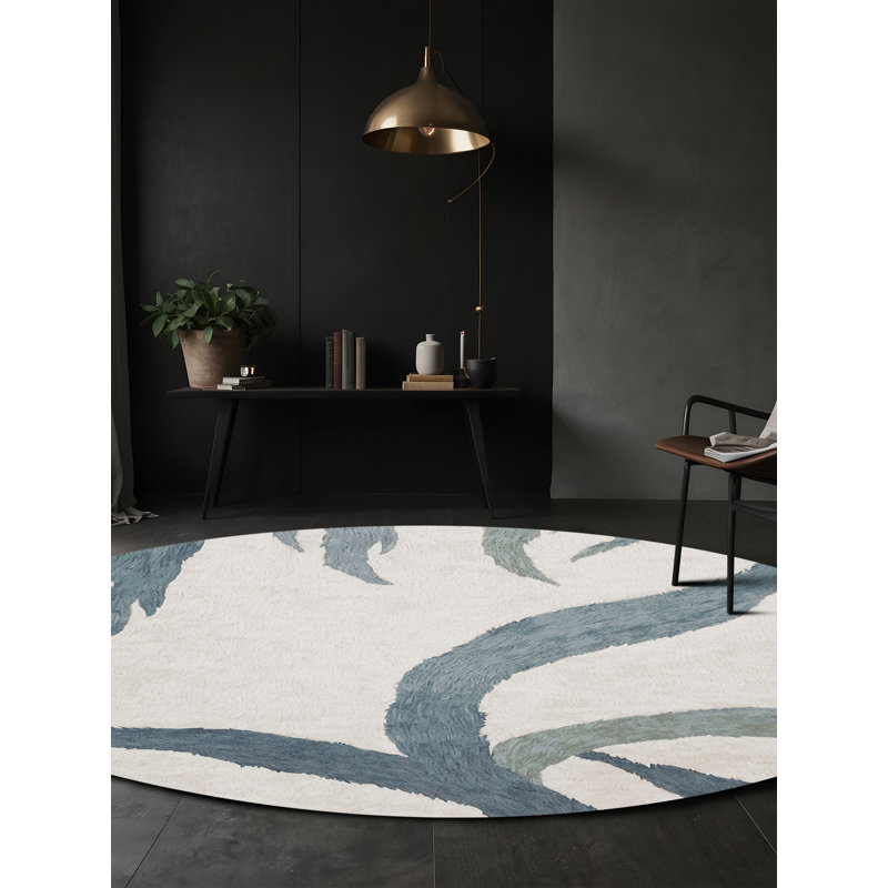 Tapis gris soyeux et moelleux, Rond 4 pi