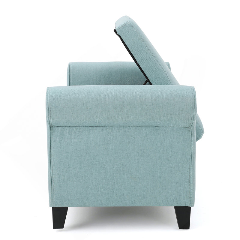 Banc de rangement rembourré Aisyah, Tissu bleu clair