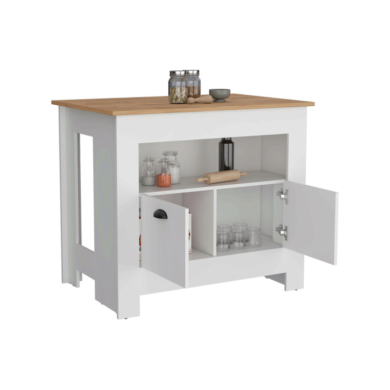Armoire à deux portes et tablette pour îlot de cuisine, Blanc