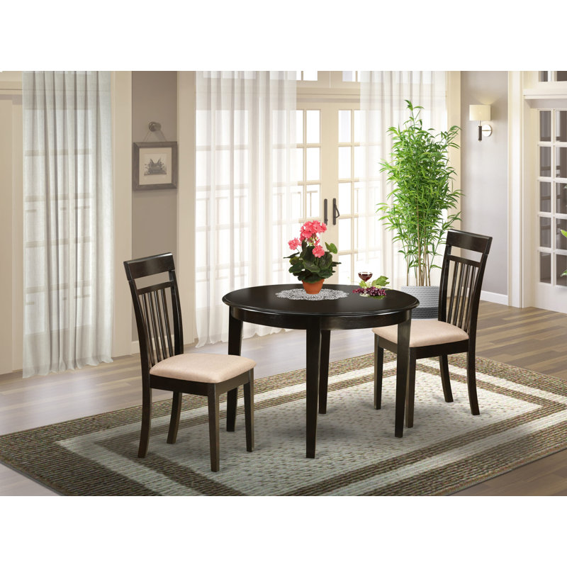 Ensemble de table de salle à manger 3 pièces comprenant une table ronde en bois et 2 chaises de salle à manger en lin, cappuccino de 42 po x 42 po