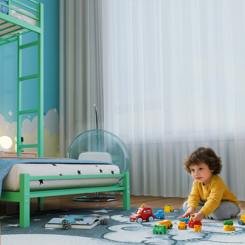 Lit superposé simple au-dessus de simple avec bureau et barrière de sécurité, Vert