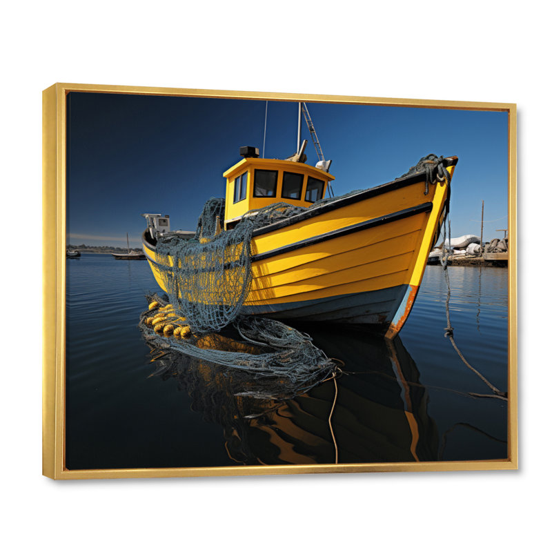 Port Harbour Shadows V - Nautical & Beach Wall Art Living Room, H 30 po x l 40 po x P 1,5 po, Cadre flottant doré