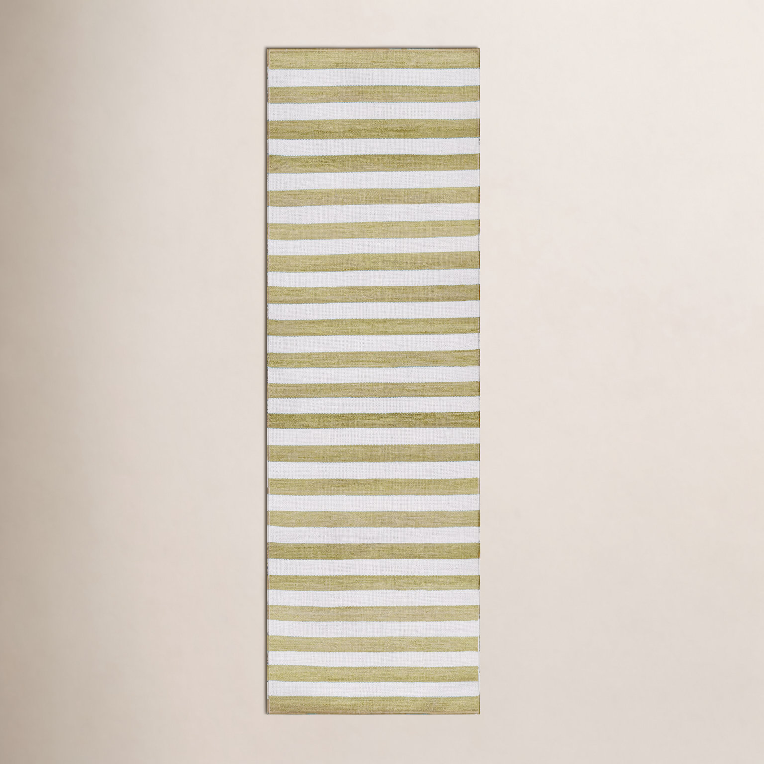 Rockaway Green Hand-Woven Striped Outdoor Rug, 2'3" X 8' Runner