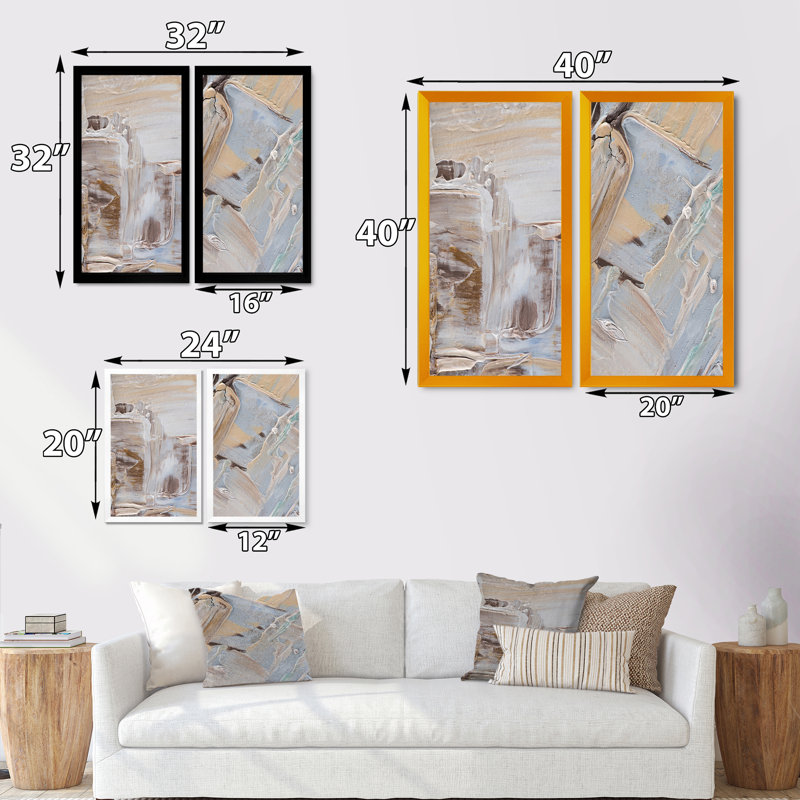 Beige brun brossé III - ensemble de 2 reproductions sur toile, H 20 po x l 24 po x P 1 po, Cadre photo noir
