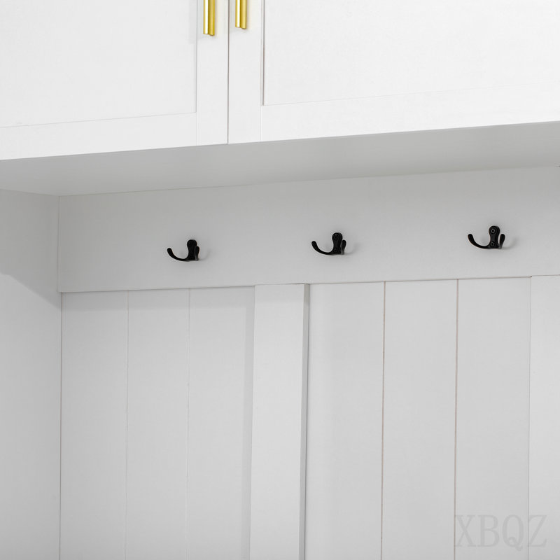 American Style 4-in-1 Hall Tree with Padded Bench, 4 Hooks, and Adjustable Storage Shelves, Ancient White