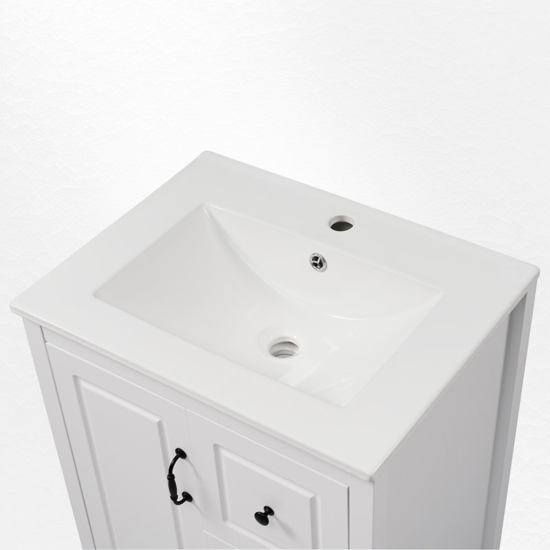 24'' Single Bathroom Vanity Set With Ceramic Top, White