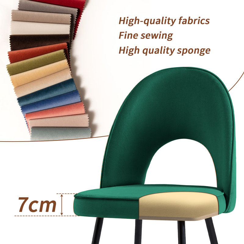 Modern Velvet Dining Chairs Ergonomic Cutout Back with Gold-Tipped Legs, Luxury Upholstered Accent Chairs for Dining/Living Room